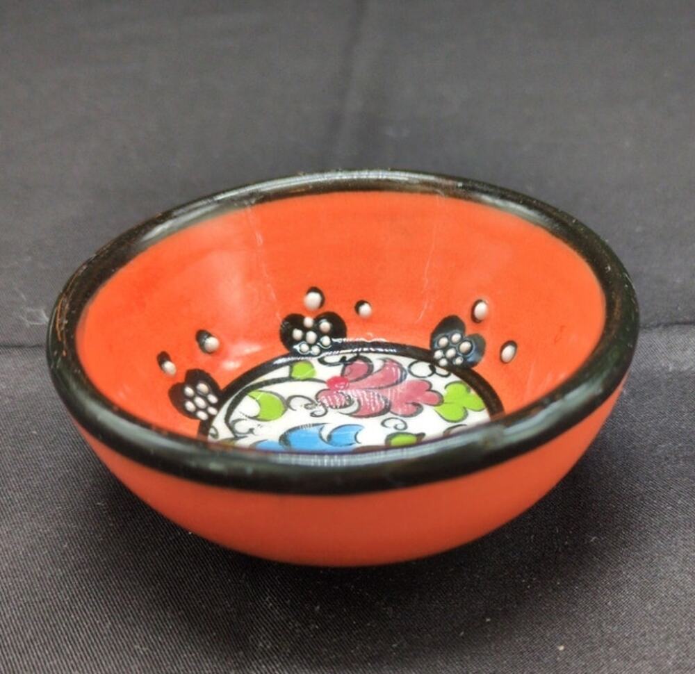 Artecer Spain Hand Painted Orange Ceramic Dipping Bowl Colorful Pottery Dish